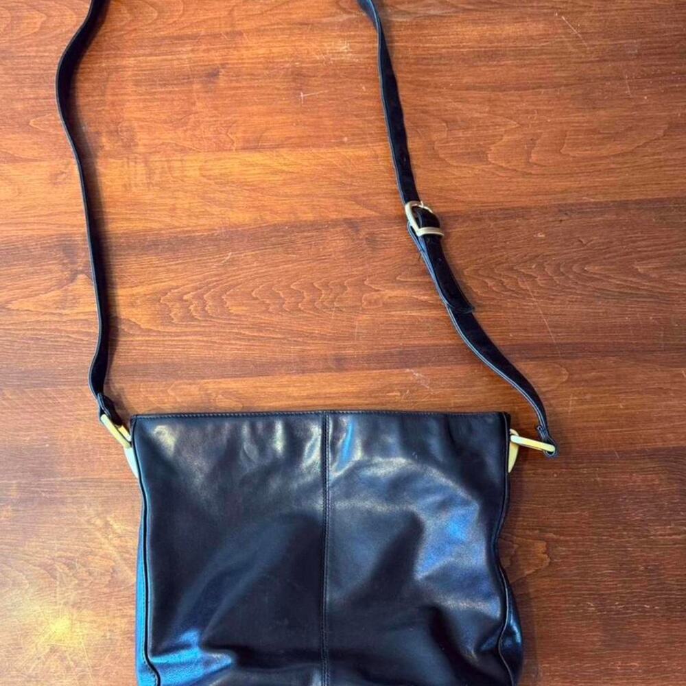 Vintage Valarie Steven’s black leather crossbody bag with gold hardware